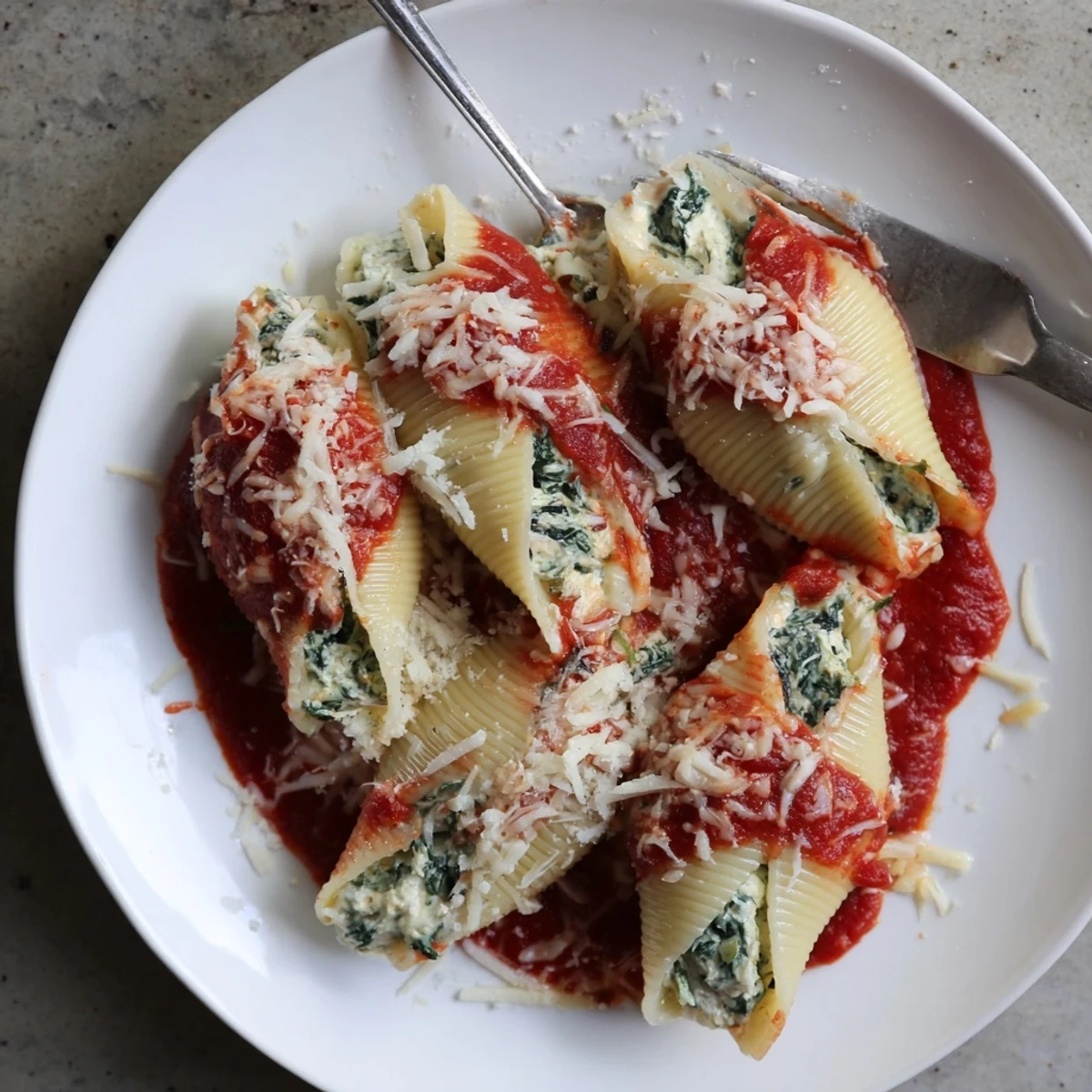 Baked Jumbo Pasta Shells Filled with Ricotta and Spinach