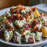 A close-up of delicious Memorial Day Potato Salad, ready for your picnic spread.