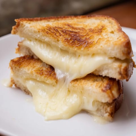 This Three-Cheese Grilled Cheese features a crispy, buttery crust and layers of gooey cheese, served hot for the ultimate comfort meal.  