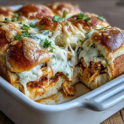 Ooey-gooey Pizza Dip Sliders filled with spicy Buffalo chicken, served hot on a platter for game day.