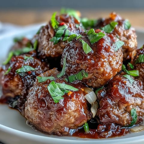 Golden glazed Slow Cooker Peach Glazed Meatballs simmering in a slow cooker, glistening in sweet and tangy sauce.