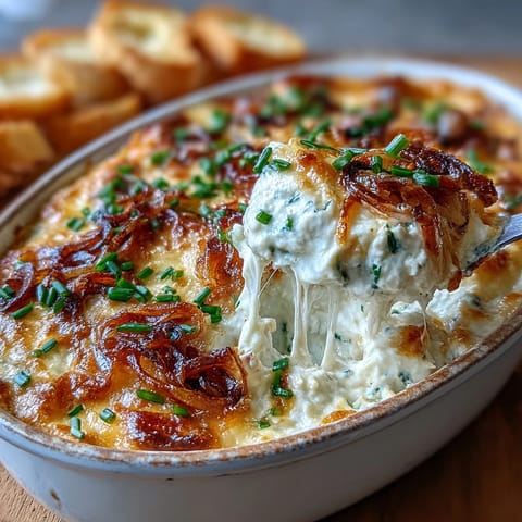 Creamy smoked Gouda and onion dip baked to bubbly perfection served with tortilla chips and crisp veggies.