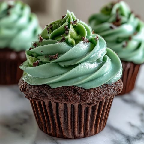 St. Patrick's Day green velvet cupcakes with cream cheese frosting, decorated with festive green sprinkles.