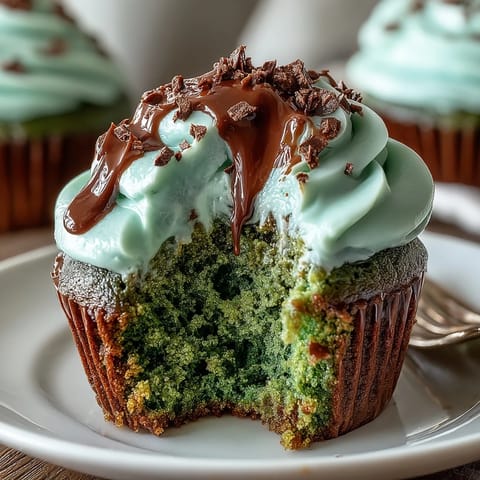 Rich and moist green velvet cupcakes with silky cream cheese frosting, perfect for St. Patrick's Day celebrations.