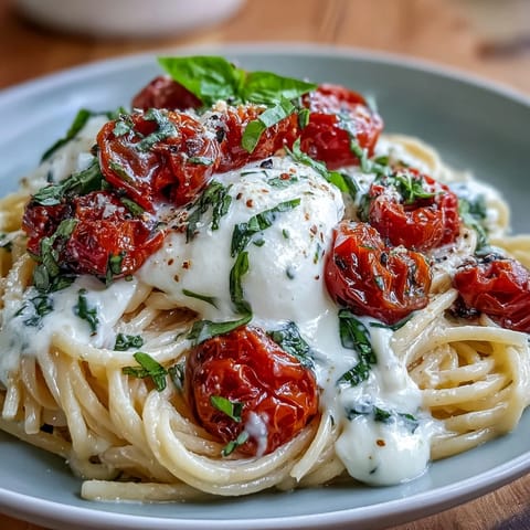 Caprese Pasta with Burrata Basil