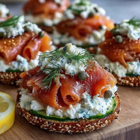 Vibrant Mother's Day Brunch Smoked Salmon Bagel Board with dill and capers.