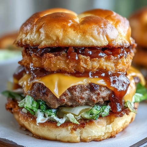Crispy-edged smash burger sliders piled with cheese, pickles, and tangy sauce.