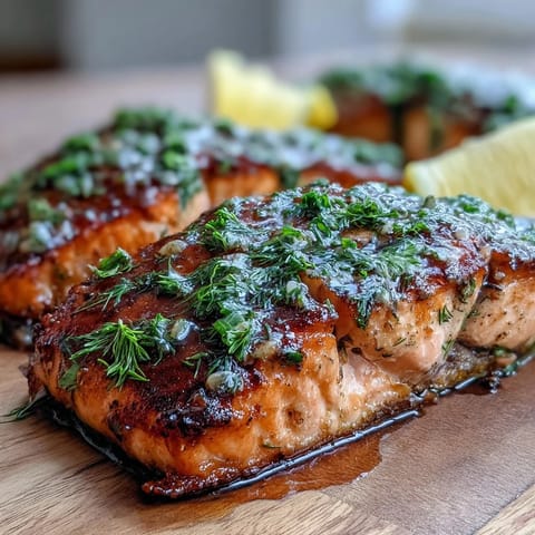 Beautifully grilled cedar plank salmon, its smoky aroma enhanced by sweet mustard glaze.