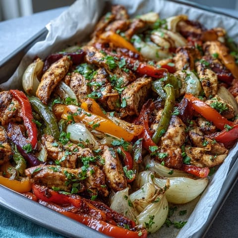 Sheet Pan Chicken Fajitas, colorful peppers, and tender chicken roast beautifully.