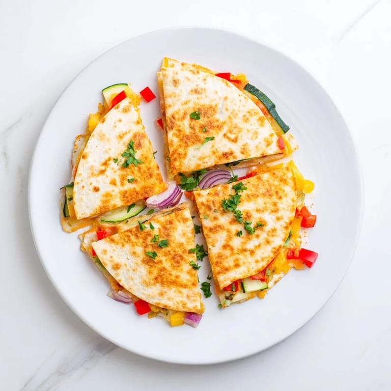 Freshly made Quesadilla served on a rustic plate with a side of creamy guacamole and tangy salsa.