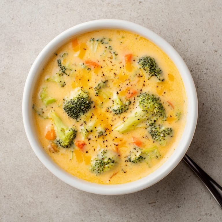 Hearty broccoli cheese soup with rich cheddar and broccoli, perfect for pairing with crusty bread on a chilly day.