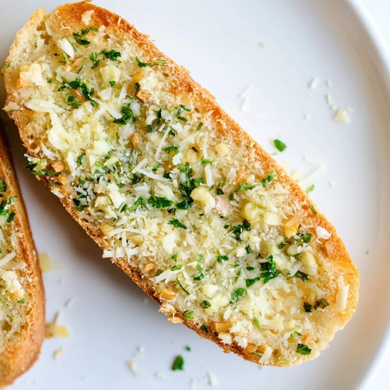 Freshly baked Garlic Bread with melted butter, minced garlic, and parsley, serving as a crunchy side for Italian dinners.