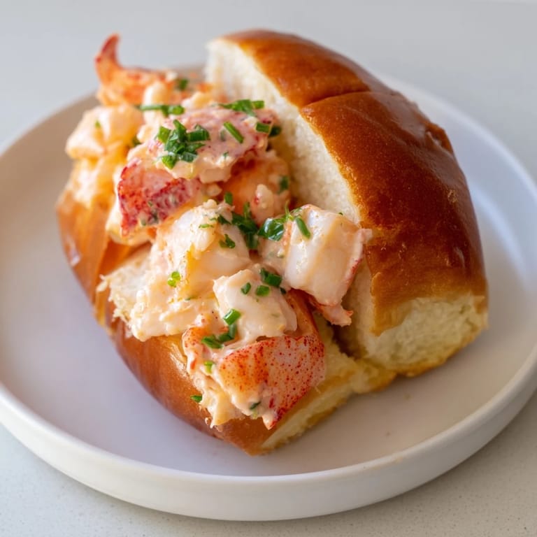Coastal classic lobster roll garnished with fresh chives, lemon wedges, and kettle chips.