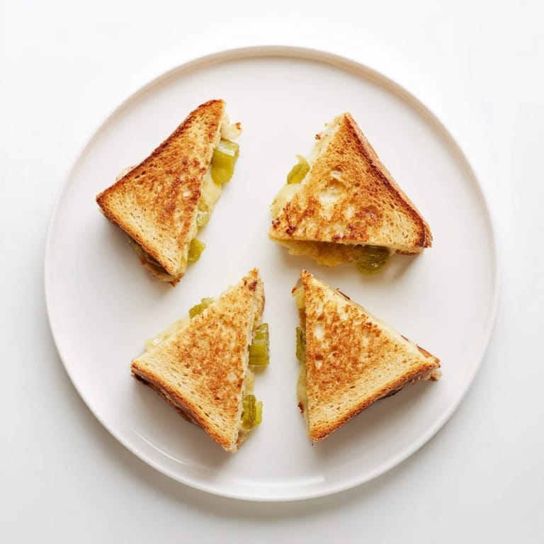 A close-up of a homemade jalapeño pepper jack grilled cheese sandwich, oozing creamy cheese and tangy spicy peppers.  