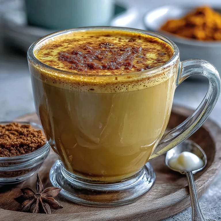 Two warm mugs of golden milk garnished with turmeric dust, ready to soothe and comfort on a chilly day.