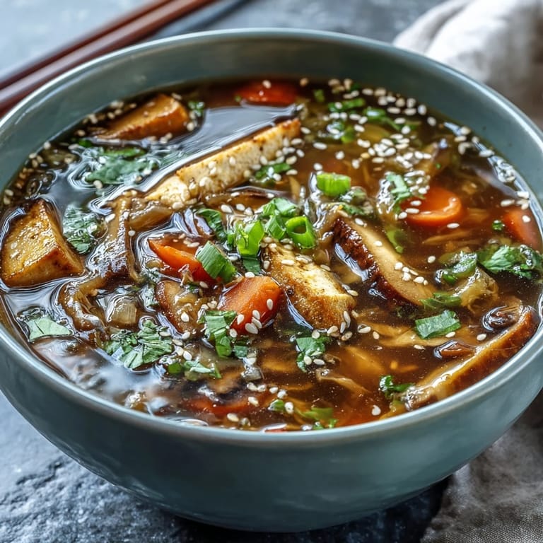 Ginger-Miso Winter Soup with tender napa cabbage, carrots, and shiitake mushrooms in a savory broth.  