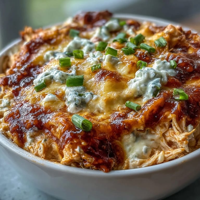 Creamy Crock Pot Buffalo Chicken Dip in a serving dish surrounded by tortilla chips and carrot sticks.
