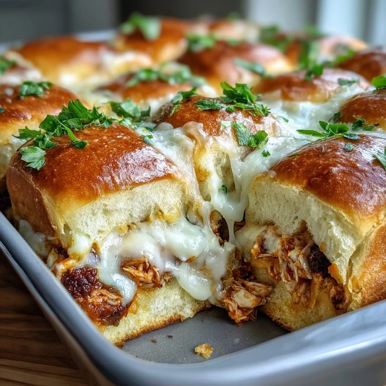Brushed with garlic butter, these Pizza Dip Sliders feature bubbly cheddar cheese and soft Hawaiian roll buns.