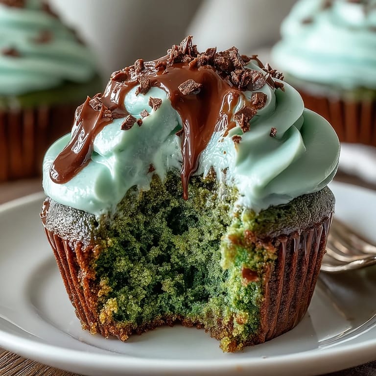 Rich and moist green velvet cupcakes with silky cream cheese frosting, perfect for St. Patrick's Day celebrations.