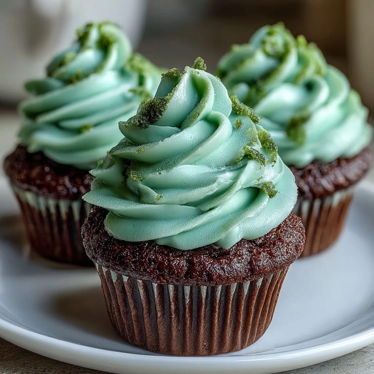Festive green velvet cupcakes topped with fluffy cream cheese frosting, ideal for St. Patrick's Day dessert tables.