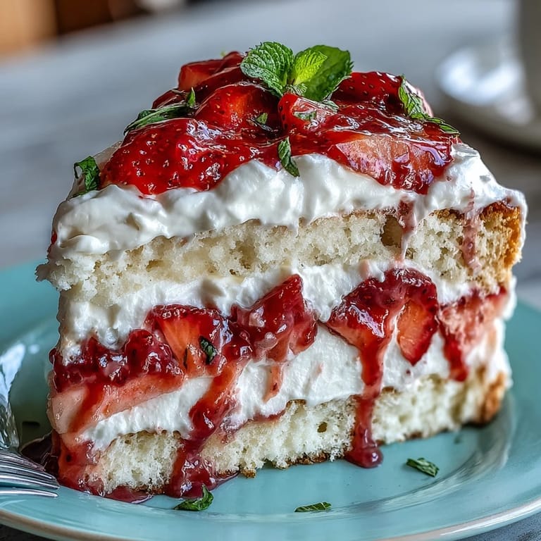 Barely frosted layer cake featuring juicy strawberries and airy vanilla cream, perfect for a fresh and simple spring celebration centerpiece.