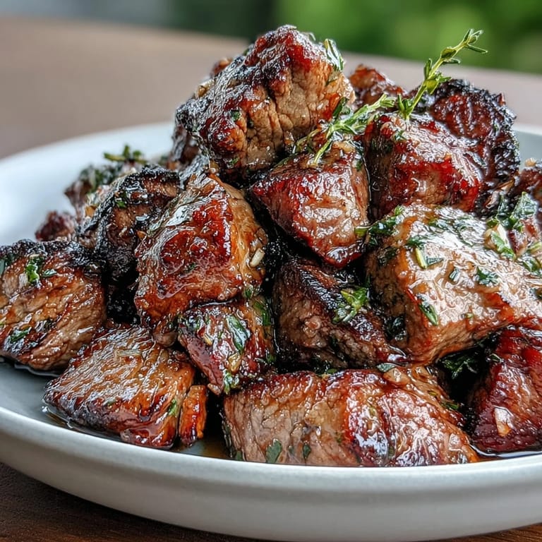 Juicy sirloin cubes are seared in a single pan, infused with garlic butter and fresh parsley for a savory dinner.