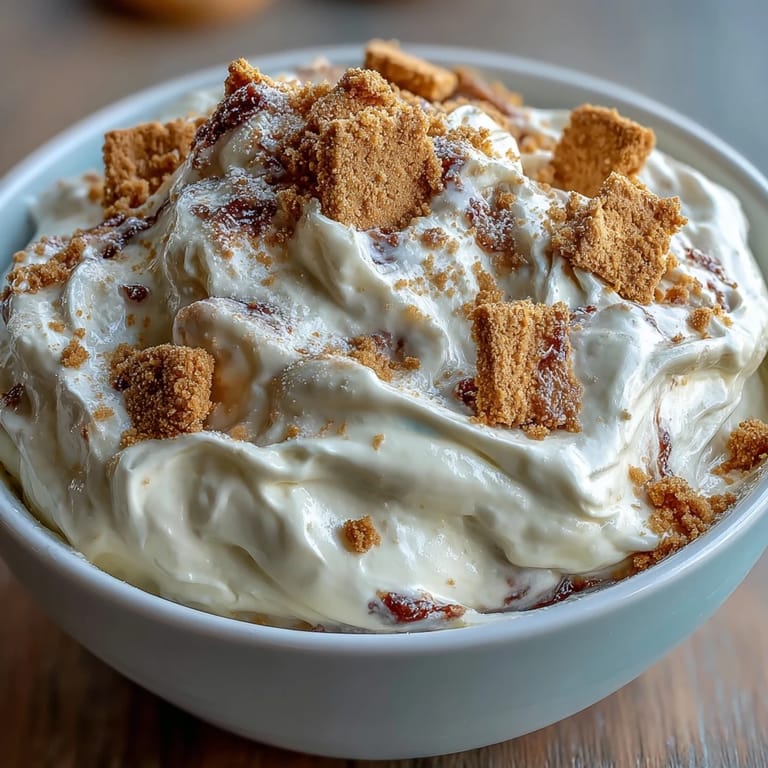 Viral 3-ingredient cheesecake dip served chilled with crunchy graham crackers for easy dunking.  