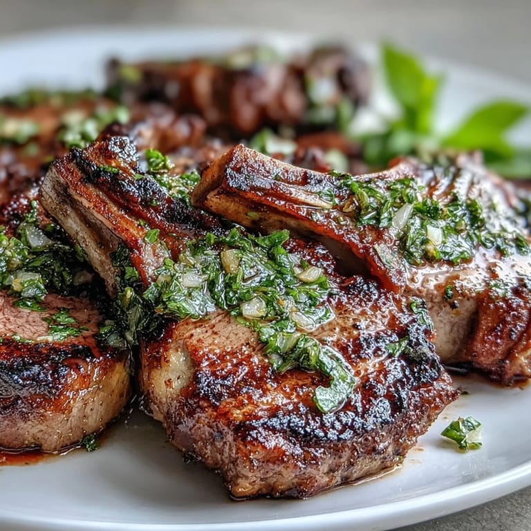 Juicy lamb chops seasoned with garlic and rosemary, served with a zesty mint gremolata bursting with lemon and parsley.