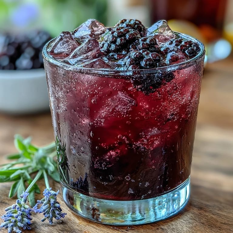 Sparkling blackberry lavender lemonade fizz, bursting with floral and citrus flavors.