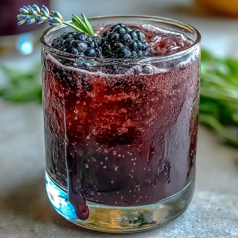 Refreshing blackberry lavender lemonade fizz, perfect for a summer garden party.