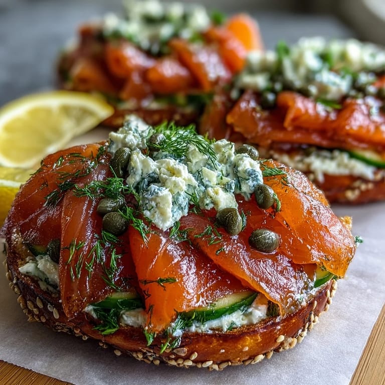 Elegant Mother's Day Brunch Smoked Salmon Bagel Board ready for guests to assemble.