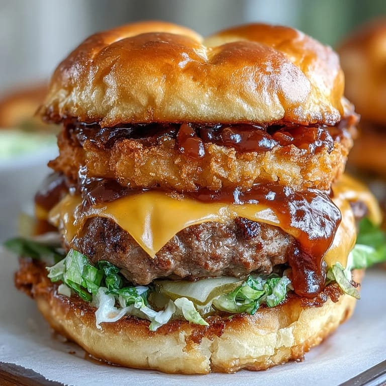 Crispy-edged smash burger sliders piled with cheese, pickles, and tangy sauce.