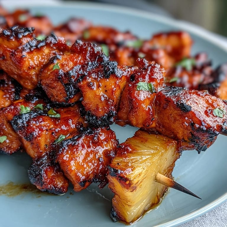 Smoky and tender Grilled Chicken Al Pastor Skewers, ready for a summer meal.