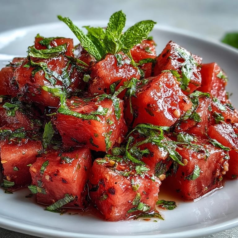 Vibrant chili lime watermelon salad with fresh mint, ready in minutes.