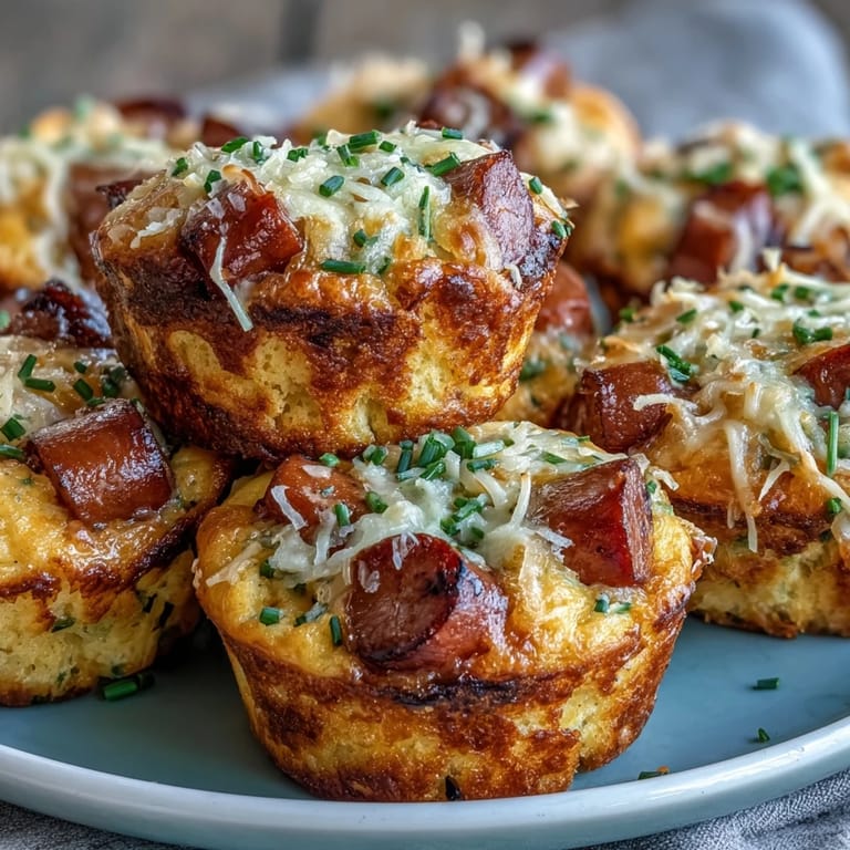 Golden mini corn dog muffins with visible hot dog pieces, perfect for parties.
