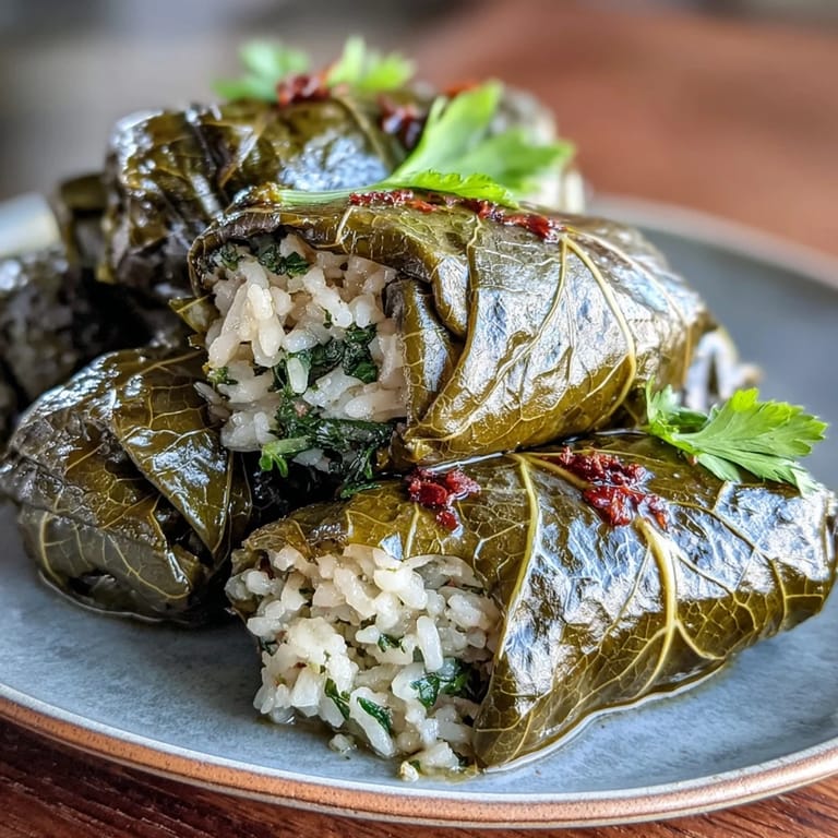 Tender stuffed grape leaves, Kurdish Dolma, a flavorful bite for any appetizer spread.