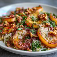 Warm Apple and Sauerkraut Skillet Salad golden apples and tangy sauerkraut sizzling in a skillet with caraway seeds.