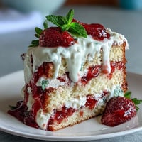 Naked cake with fresh strawberries and whipped cream, a light and elegant spring dessert with soft sponge layers and vibrant red fruit.
