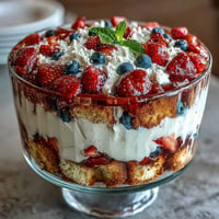 Red White Blue Berry Trifle with angel food cake, a vibrant patriotic dessert dream.
